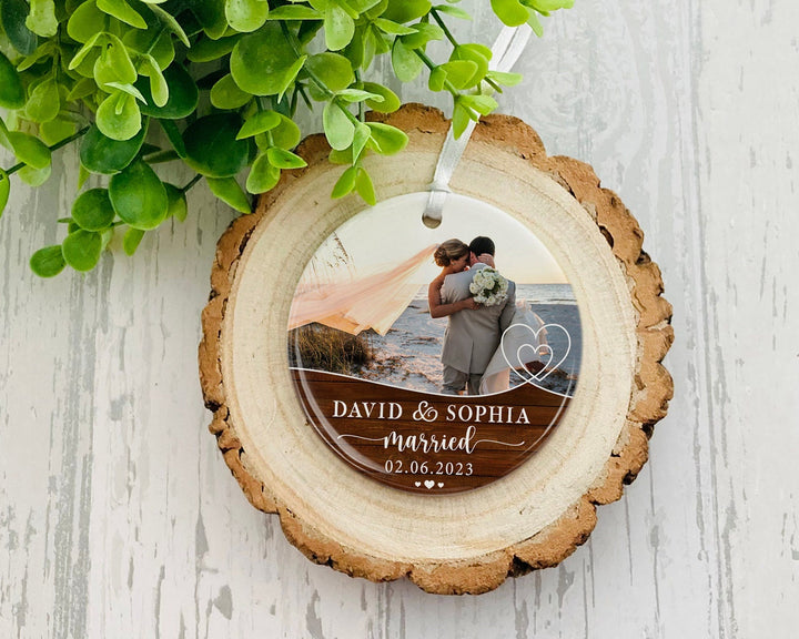 Couple Ornament, Custom Photo Ornament, Married Ornament, Engagement Ornament, Wedding Gift, Newly Married Gift, First Christmas Ornament