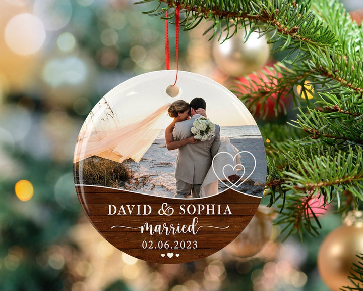Couple Ornament, Custom Photo Ornament, Married Ornament, Engagement Ornament, Wedding Gift, Newly Married Gift, First Christmas Ornament