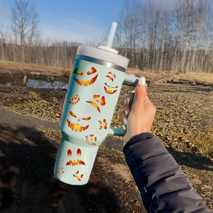 Vintage Halloween 40oz Tumbler with Handle and Straw, Pumpkin 40oz Tumbler Maintains Cold Heat and Ice for Hours, Halloween Tumbler Gift