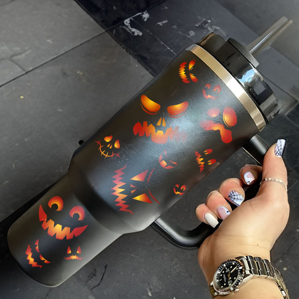 Vintage Halloween 40oz Tumbler with Handle and Straw, Pumpkin 40oz Tumbler Maintains Cold Heat and Ice for Hours, Halloween Tumbler Gift