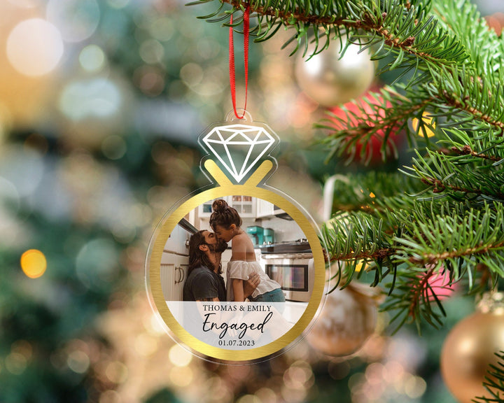 Engagement Ornament, Custom Photo Ornament, Engaged Ornament, Couples Ring Ornament, Couple Photo Gift, Engagement Gift, Family Ornament