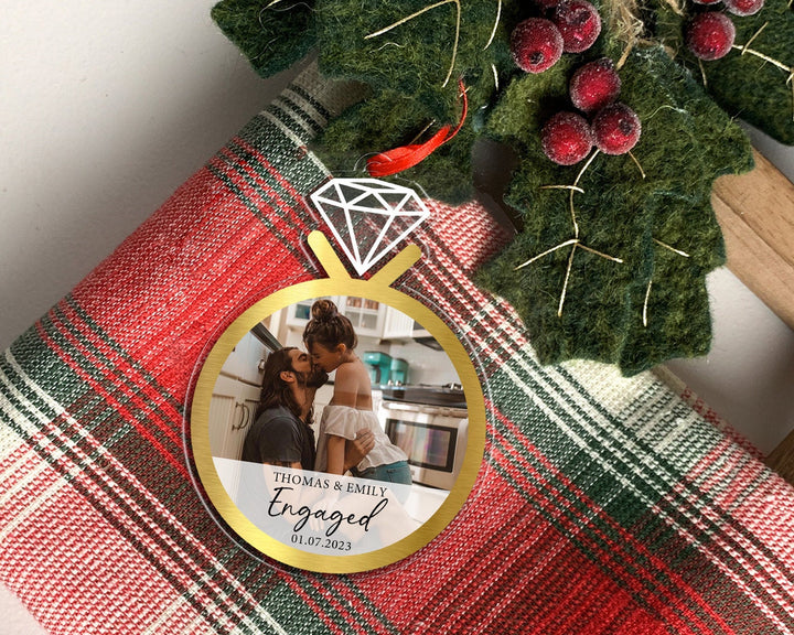 Engagement Ornament, Custom Photo Ornament, Engaged Ornament, Couples Ring Ornament, Couple Photo Gift, Engagement Gift, Family Ornament