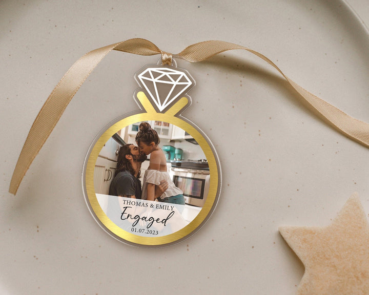 Engagement Ornament, Custom Photo Ornament, Engaged Ornament, Couples Ring Ornament, Couple Photo Gift, Engagement Gift, Family Ornament