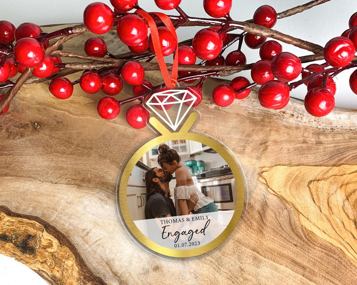 Engagement Ornament, Custom Photo Ornament, Engaged Ornament, Couples Ring Ornament, Couple Photo Gift, Engagement Gift, Family Ornament