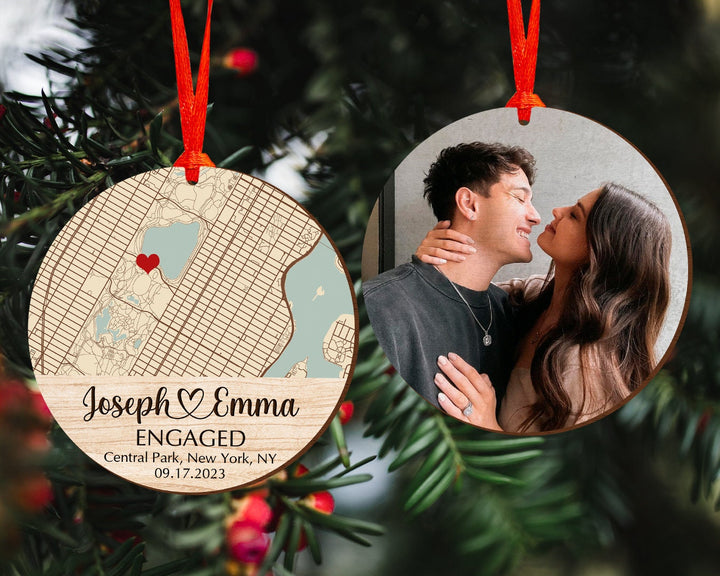 Engagement Ornament, Custom Photo Ornament, Couple Ornament, Map Ornament, Engaged Ornament, Engagement Gifts, First Christmas Ornament