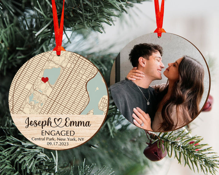 Engagement Ornament, Custom Photo Ornament, Couple Ornament, Map Ornament, Engaged Ornament, Engagement Gifts, First Christmas Ornament