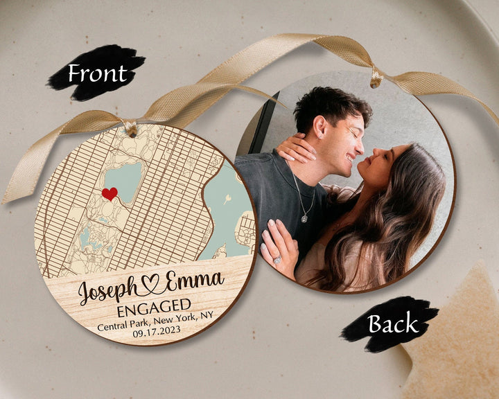 Engagement Ornament, Custom Photo Ornament, Couple Ornament, Map Ornament, Engaged Ornament, Engagement Gifts, First Christmas Ornament