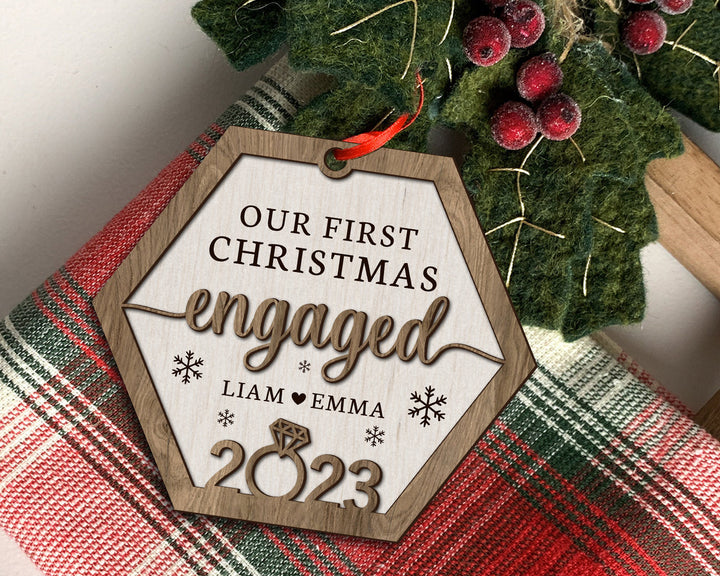 Personalized Engagement Ornament, Engaged Christmas Ornament, Engagement Gifts, First Christmas Ornament, Couples Gift, Engagement Keepsake