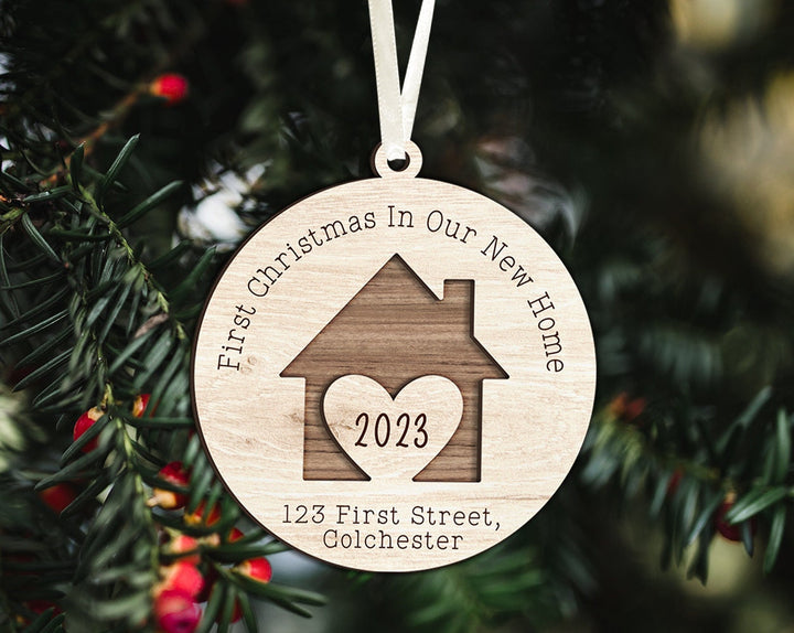 Custom New Home Ornament, First Home Ornament, New Home Gift For Couple, New House Keepsake, Christmas Ornament 2023, 3D Wooden Ornament