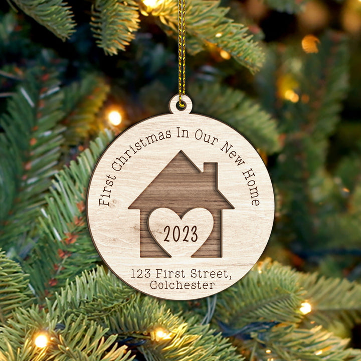 Custom New Home Ornament, First Home Ornament, New Home Gift For Couple, New House Keepsake, Christmas Ornament 2023, 3D Wooden Ornament