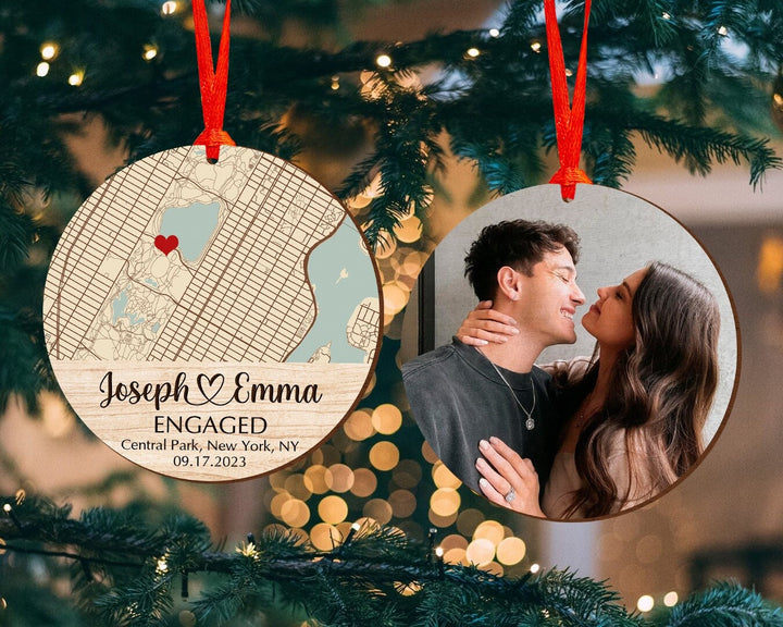 Engagement Ornament, Custom Photo Ornament, Couple Ornament, Map Ornament, Engaged Ornament, Engagement Gifts, First Christmas Ornament