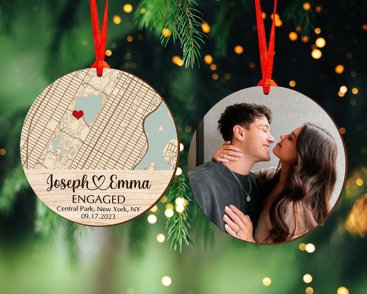 Engagement Ornament, Custom Photo Ornament, Couple Ornament, Map Ornament, Engaged Ornament, Engagement Gifts, First Christmas Ornament