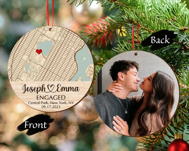 Engagement Ornament, Custom Photo Ornament, Couple Ornament, Map Ornament, Engaged Ornament, Engagement Gifts, First Christmas Ornament