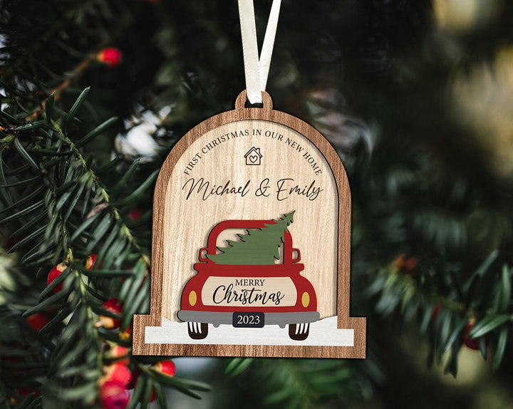 New Home Ornament, Personalized Couples Ornament, First Christmas Ornament, Christmas Couples Gift, Red Truck Couple Ornament, Just Married