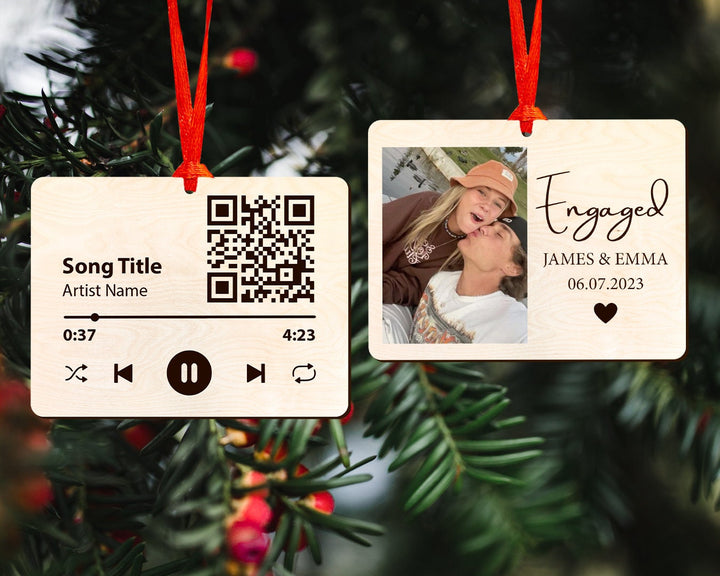 Personalized Couple Song Ornament, Photo Ornament, Music Code Ornament, Engaged Ornament, Engagement Ornament, Couples Gift, Engagement Gift