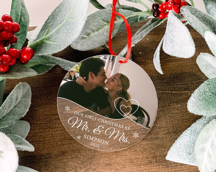 Custom Couple Name Ornament, Photo Ornament, Engagement Ornament, First Christmas Ornament, Couples Gift, Married Ornament, Engaged Ornament