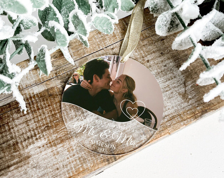 Custom Couple Name Ornament, Photo Ornament, Engagement Ornament, First Christmas Ornament, Couples Gift, Married Ornament, Engaged Ornament