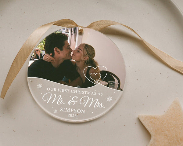 Custom Couple Name Ornament, Photo Ornament, Engagement Ornament, First Christmas Ornament, Couples Gift, Married Ornament, Engaged Ornament