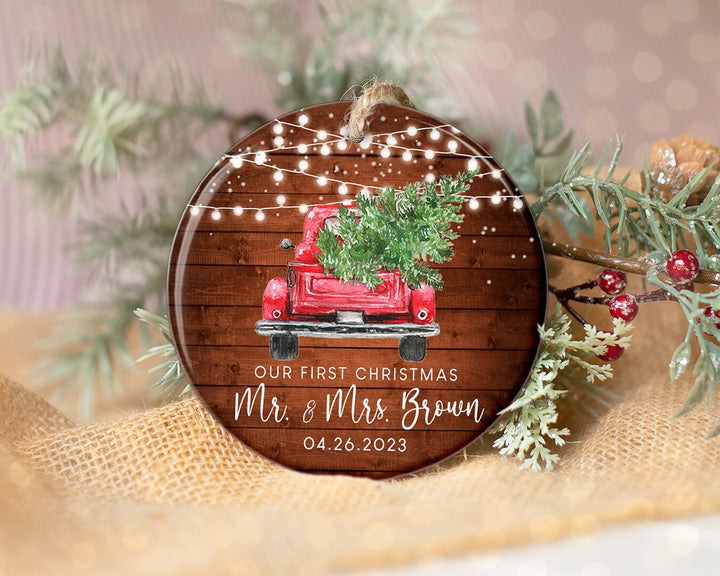 Custom Engagement Ornament, First Christmas Ornament, Mr and Mrs 2023 Ornament, Couples Gift, Married Ornament, Engaged Christmas Ornament