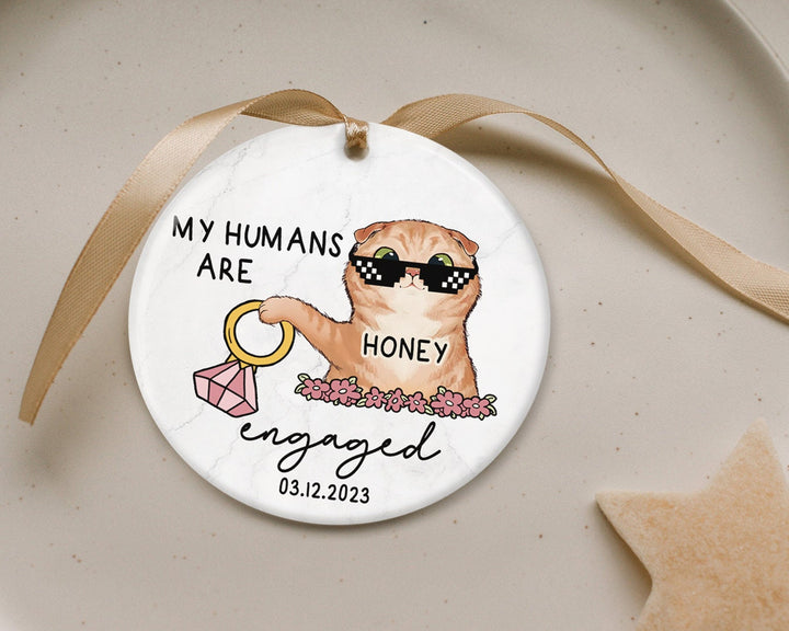 Custom Cat Engagement Ornament, Engaged Ornament, Engagement Gift, Couples Christmas Ornament, Anniversary Gift, My Humans Are Engaged