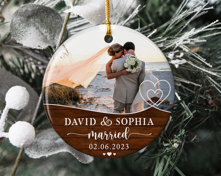 Couple Ornament, Custom Photo Ornament, Married Ornament, Engagement Ornament, Wedding Gift, Newly Married Gift, First Christmas Ornament