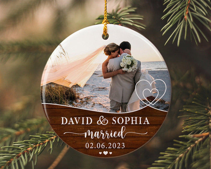 Couple Ornament, Custom Photo Ornament, Married Ornament, Engagement Ornament, Wedding Gift, Newly Married Gift, First Christmas Ornament
