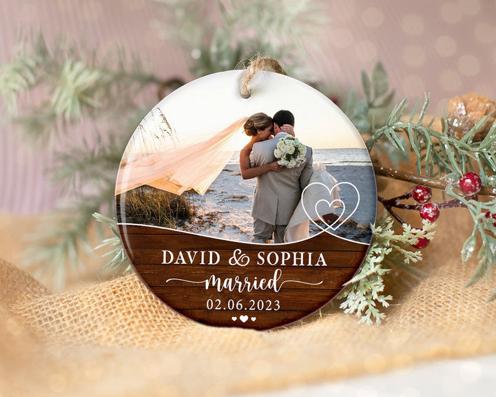 Couple Ornament, Custom Photo Ornament, Married Ornament, Engagement Ornament, Wedding Gift, Newly Married Gift, First Christmas Ornament