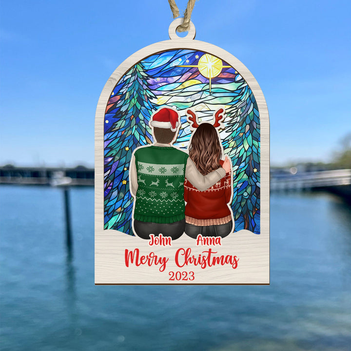 Custom Couple Suncatcher, Couple Ornament, Our First Christmas Suncatcher, Couple Christmas Ornament, Ornaments Christmas Suncatcher Stained