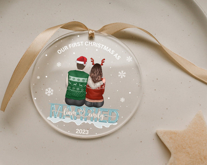 Custom Married Ornament, Engaged Ornament, Couples Gift, First Christmas Ornament, Just Married Gift, Wedding Keepsake, Christmas Ornament