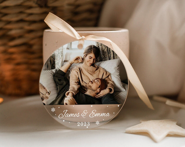 Personalized Engagement Ornament, Photo Ornament, Christmas Gift, Engaged Acrylic Ornament, Couples Gift, Married Ornament, Engagement Gifts