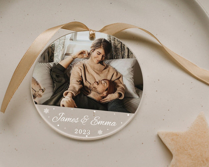 Personalized Engagement Ornament, Photo Ornament, Christmas Gift, Engaged Acrylic Ornament, Couples Gift, Married Ornament, Engagement Gifts