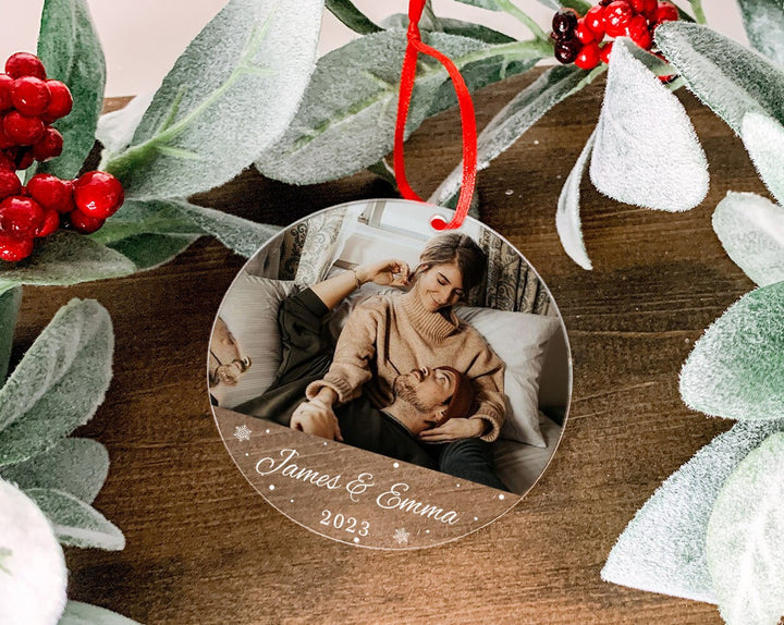 Personalized Engagement Ornament, Photo Ornament, Christmas Gift, Engaged Acrylic Ornament, Couples Gift, Married Ornament, Engagement Gifts