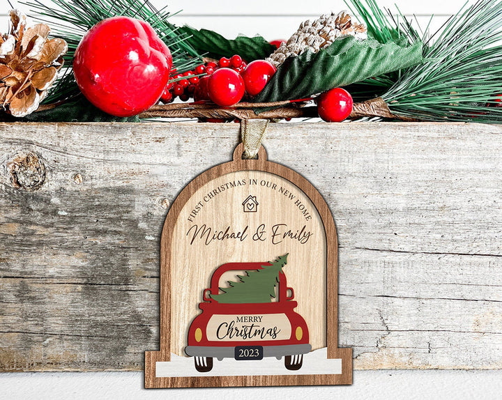 New Home Ornament, Personalized Couples Ornament, First Christmas Ornament, Christmas Couples Gift, Red Truck Couple Ornament, Just Married