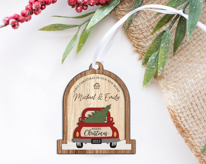 New Home Ornament, Personalized Couples Ornament, First Christmas Ornament, Christmas Couples Gift, Red Truck Couple Ornament, Just Married