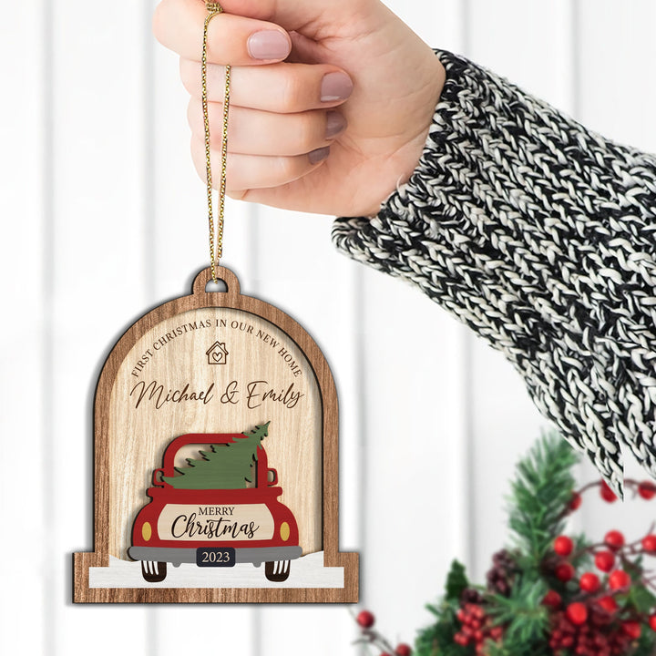 New Home Ornament, Personalized Couples Ornament, First Christmas Ornament, Christmas Couples Gift, Red Truck Couple Ornament, Just Married