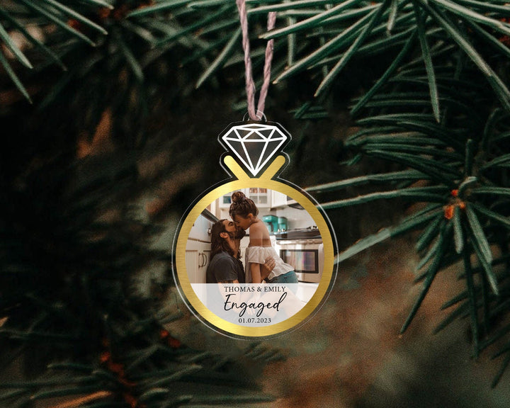 Engagement Ornament, Custom Photo Ornament, Engaged Ornament, Couples Ring Ornament, Couple Photo Gift, Engagement Gift, Family Ornament