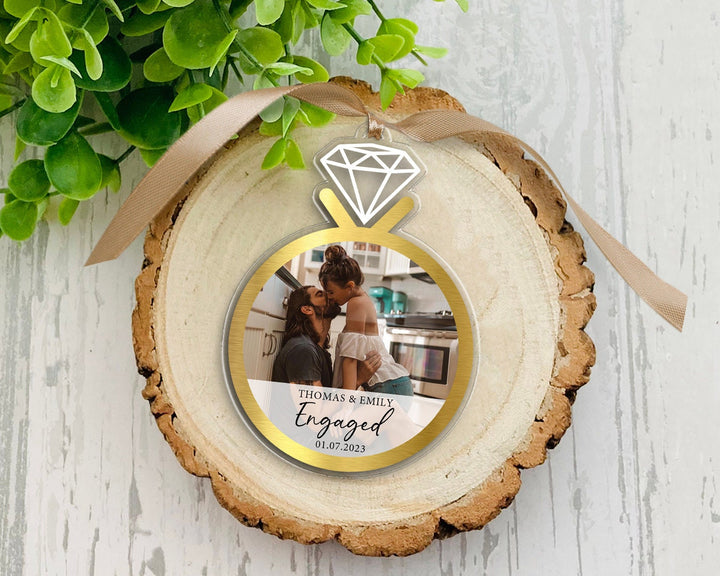 Engagement Ornament, Custom Photo Ornament, Engaged Ornament, Couples Ring Ornament, Couple Photo Gift, Engagement Gift, Family Ornament