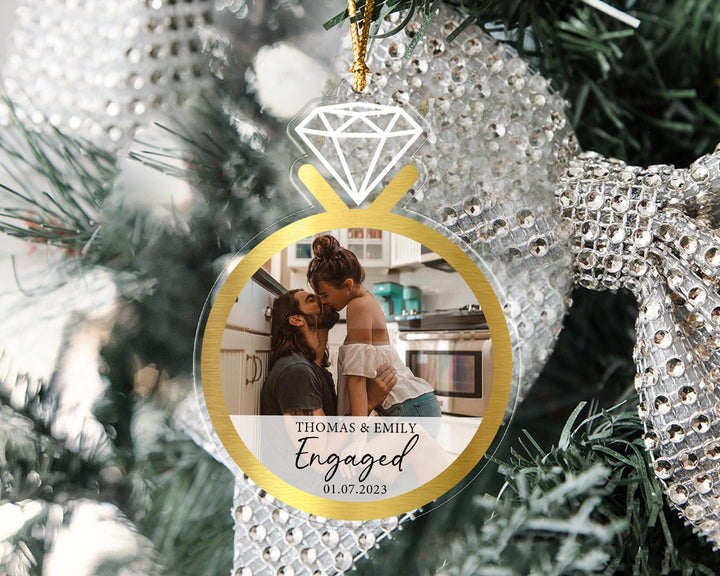 Engagement Ornament, Custom Photo Ornament, Engaged Ornament, Couples Ring Ornament, Couple Photo Gift, Engagement Gift, Family Ornament