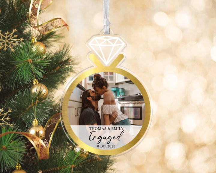 Engagement Ornament, Custom Photo Ornament, Engaged Ornament, Couples Ring Ornament, Couple Photo Gift, Engagement Gift, Family Ornament