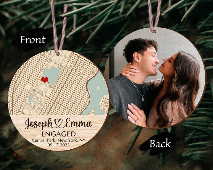 Engagement Ornament, Custom Photo Ornament, Couple Ornament, Map Ornament, Engaged Ornament, Engagement Gifts, First Christmas Ornament