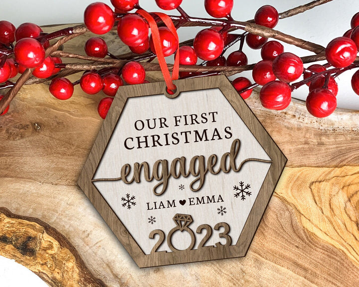 Personalized Engagement Ornament, Engaged Christmas Ornament, Engagement Gifts, First Christmas Ornament, Couples Gift, Engagement Keepsake