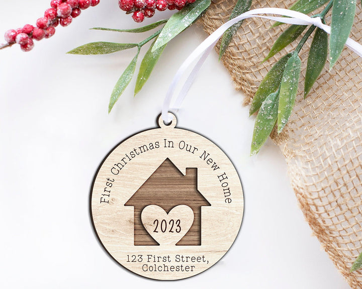 Custom New Home Ornament, First Home Ornament, New Home Gift For Couple, New House Keepsake, Christmas Ornament 2023, 3D Wooden Ornament