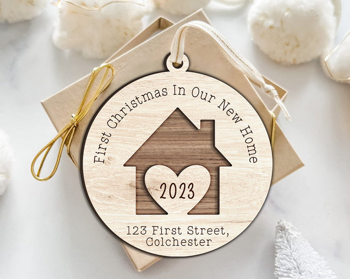 Custom New Home Ornament, First Home Ornament, New Home Gift For Couple, New House Keepsake, Christmas Ornament 2023, 3D Wooden Ornament