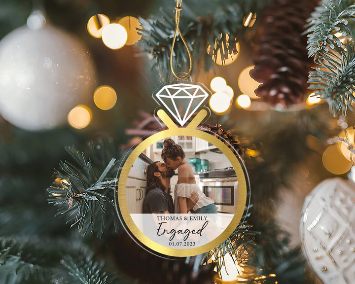 Engagement Ornament, Custom Photo Ornament, Engaged Ornament, Couples Ring Ornament, Couple Photo Gift, Engagement Gift, Family Ornament