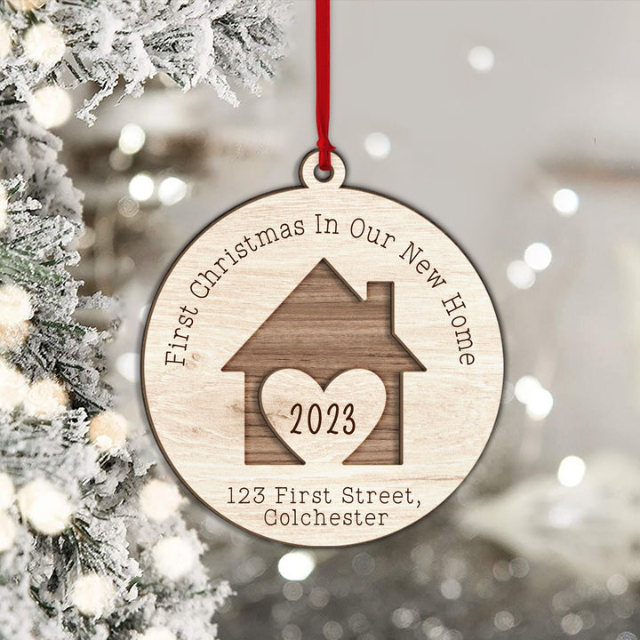 Custom New Home Ornament, First Home Ornament, New Home Gift For Couple, New House Keepsake, Christmas Ornament 2023, 3D Wooden Ornament