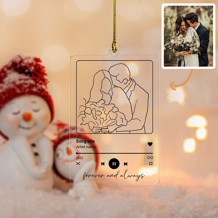 Couple Outline Drawing Ornament, Engagement Ornament Gift, Custom Couples Portrait from Photo Ornament, Music Ornament, Engaged Ornament