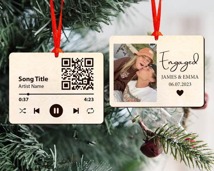 Personalized Couple Song Ornament, Photo Ornament, Music Code Ornament, Engaged Ornament, Engagement Ornament, Couples Gift, Engagement Gift