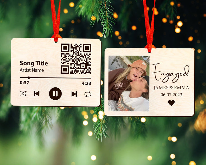 Personalized Couple Song Ornament, Photo Ornament, Music Code Ornament, Engaged Ornament, Engagement Ornament, Couples Gift, Engagement Gift