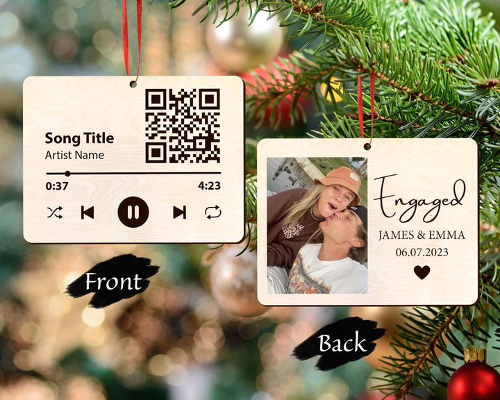 Personalized Couple Song Ornament, Photo Ornament, Music Code Ornament, Engaged Ornament, Engagement Ornament, Couples Gift, Engagement Gift