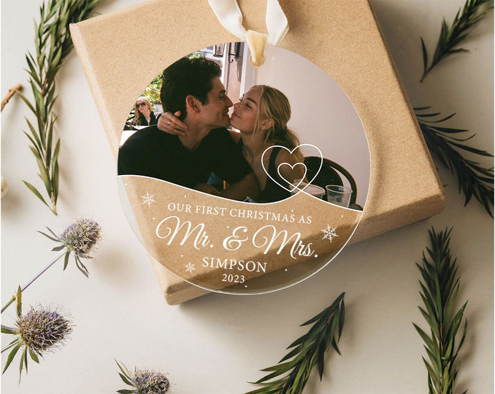 Custom Couple Name Ornament, Photo Ornament, Engagement Ornament, First Christmas Ornament, Couples Gift, Married Ornament, Engaged Ornament